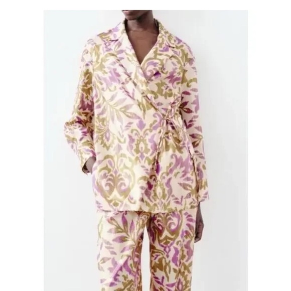 Zara Tops - Floral Wrap Jacket - Pink and Gold